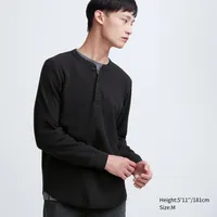 WAFFLE HENLEY NECK LONG SLEEVE T-SHIRT