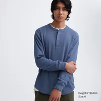 WAFFLE HENLEY NECK LONG SLEEVE T-SHIRT