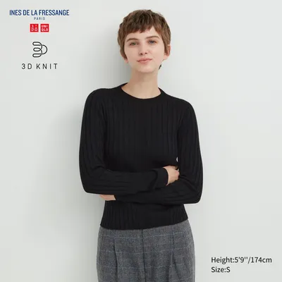 INES DE LA FRESSANGE 3D KNIT WIDE RIBBED CREW NECK SWEATER