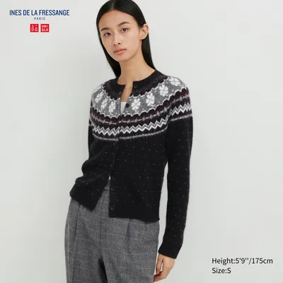 INES DE LA FRESSANGE JACQUARD CREW NECK CARDIGAN