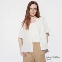 LINEN BLEND OPEN COLLAR SHORT SLEEVE SHIRT