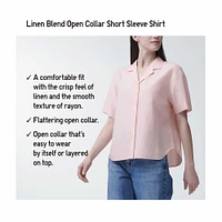 LINEN BLEND OPEN COLLAR SHORT SLEEVE SHIRT