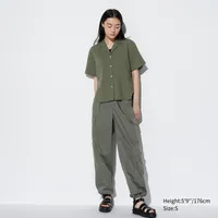 LINEN BLEND OPEN COLLAR SHORT SLEEVE SHIRT