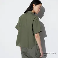 LINEN BLEND OPEN COLLAR SHORT SLEEVE SHIRT