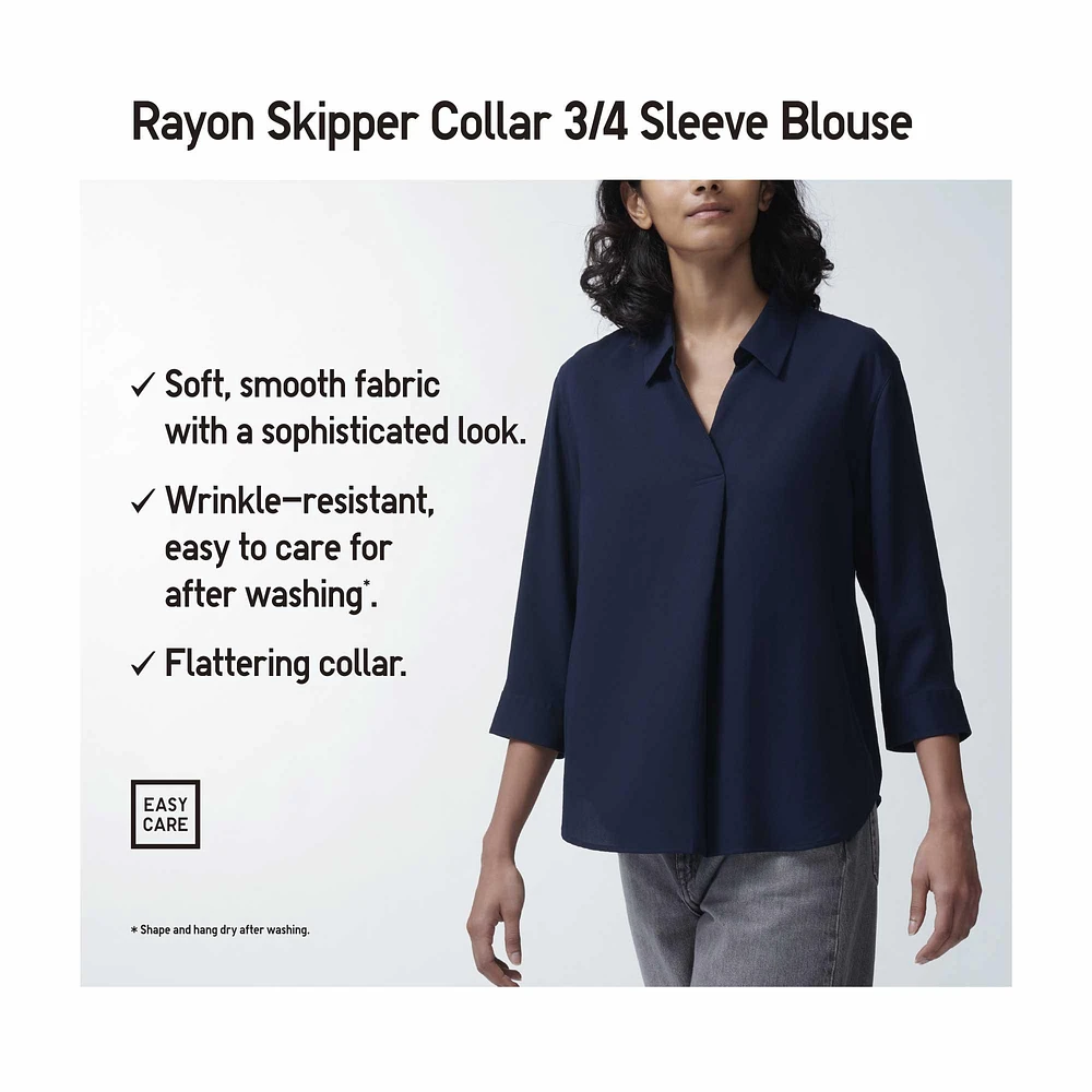 RAYON SKIPPER COLLAR 3/4 SLEEVE BLOUSE