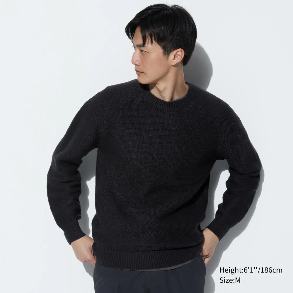 3D KNIT LONG SLEEVE CREW NECK SWEATER