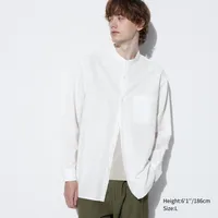 COTTON LINEN STAND COLLAR LONG SLEEVE SHIRT