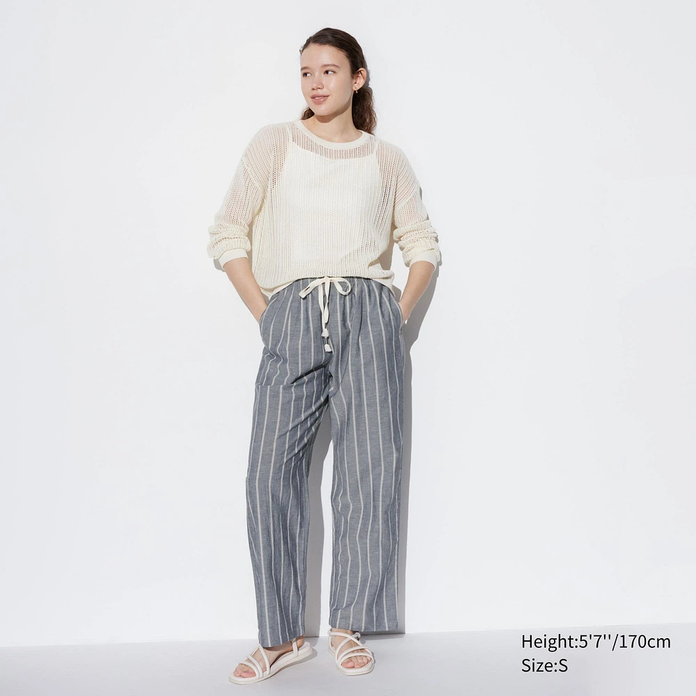 LINEN BLEND STRIPED EASY PANTS