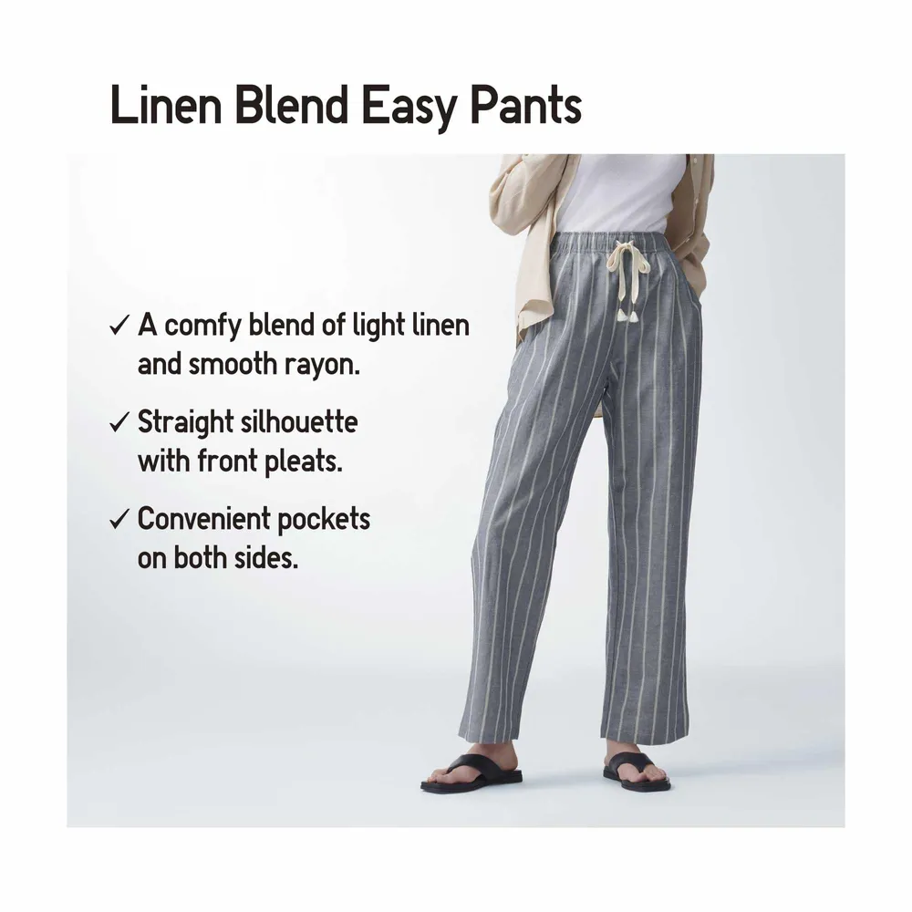 LINEN BLEND STRIPED EASY PANTS