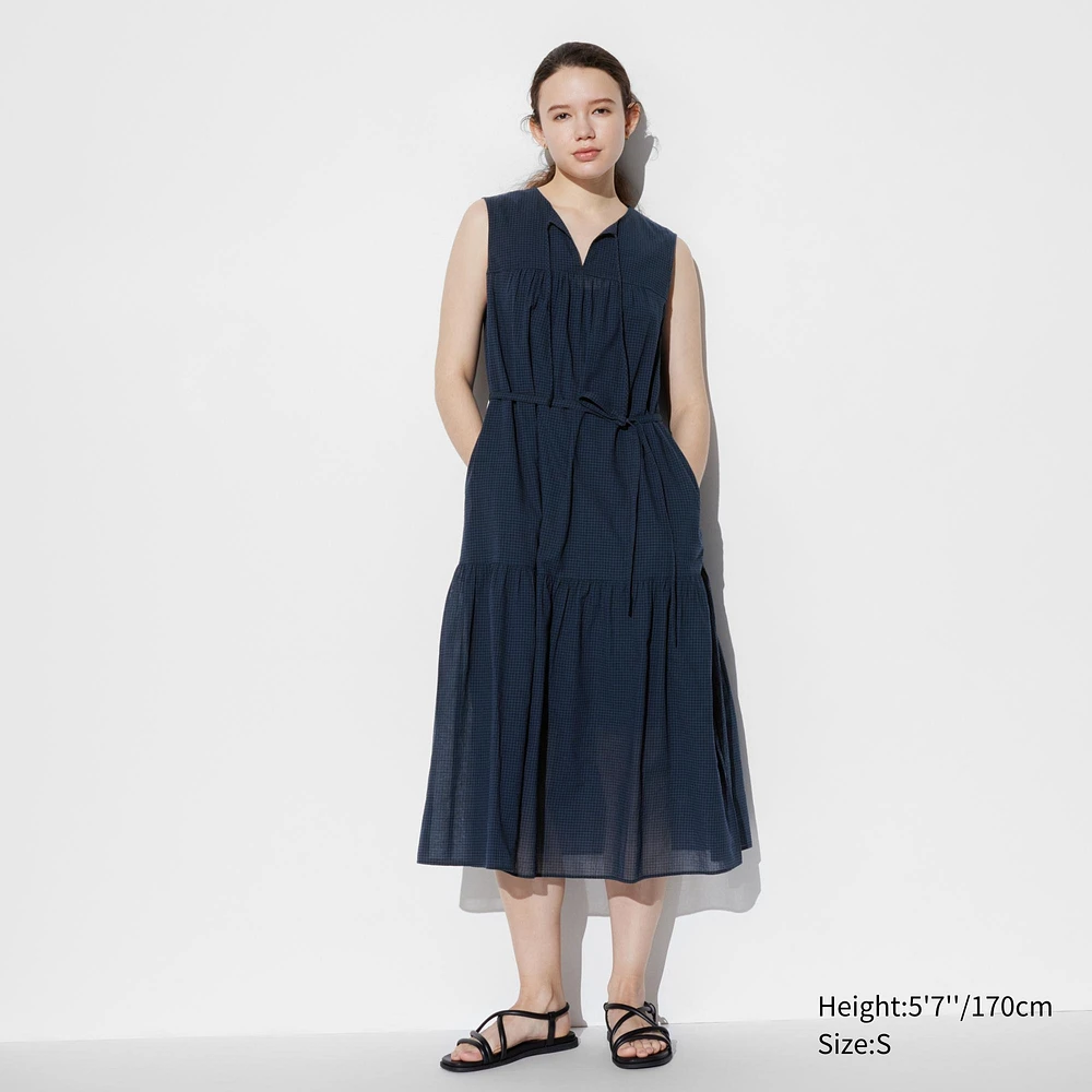 LIGHT COTTON SLEEVELESS DRESS (CHECKED)