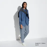 COTTON RELAXED ANKLE PANTS (STRIPED)