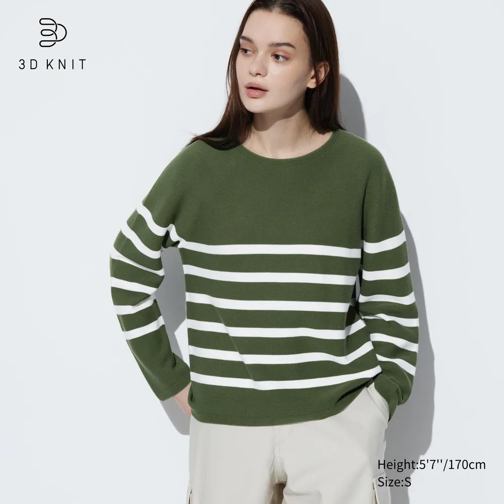 3D KNIT COTTON STRIPED SWEATER