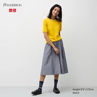 LINEN BLEND BELTED FLARED SKIRT