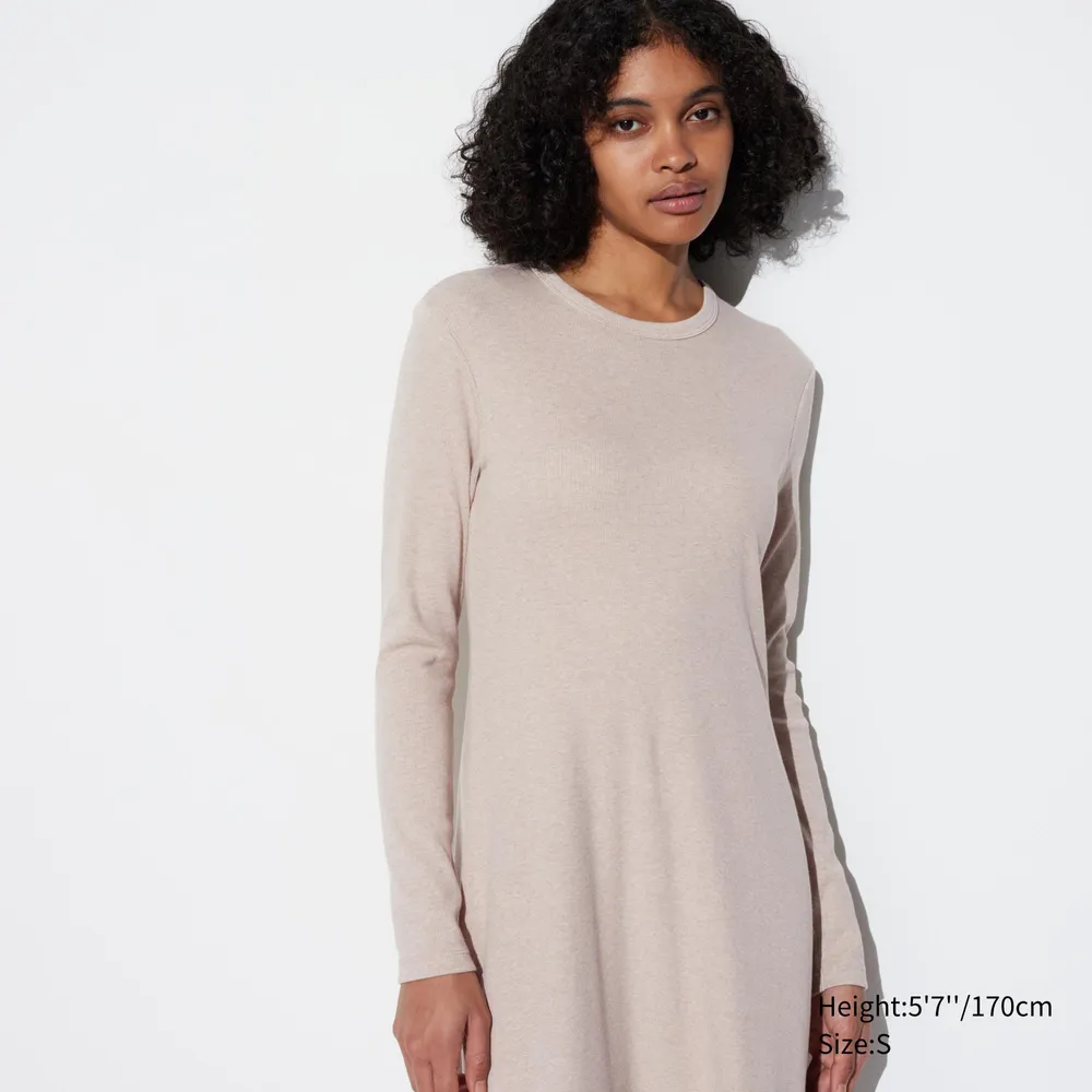 Ribbed Long-Sleeve Flare Dress