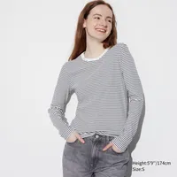 SOFT RIBBED STRIPED CREW NECK LONG SLEEVE T-SHIRT
