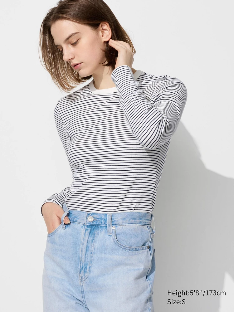 SOFT RIBBED STRIPED CREW NECK T-SHIRT