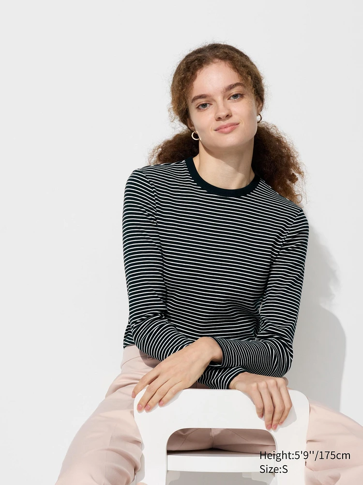 SOFT RIBBED STRIPED CREW NECK T-SHIRT