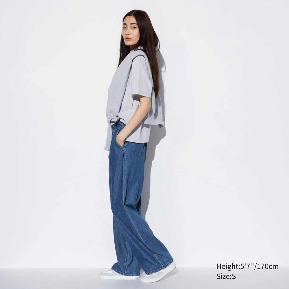 DRAPEY DENIM PLEATED PANTS