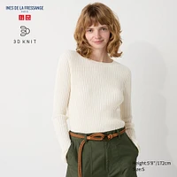 3D KNIT RIBBED CREW NECK SWEATER