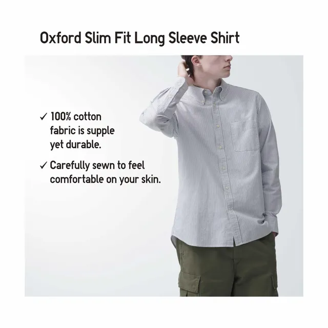 UNIQLO OXFORD STRIPED SLIM FIT LONG SLEEVE SHIRT