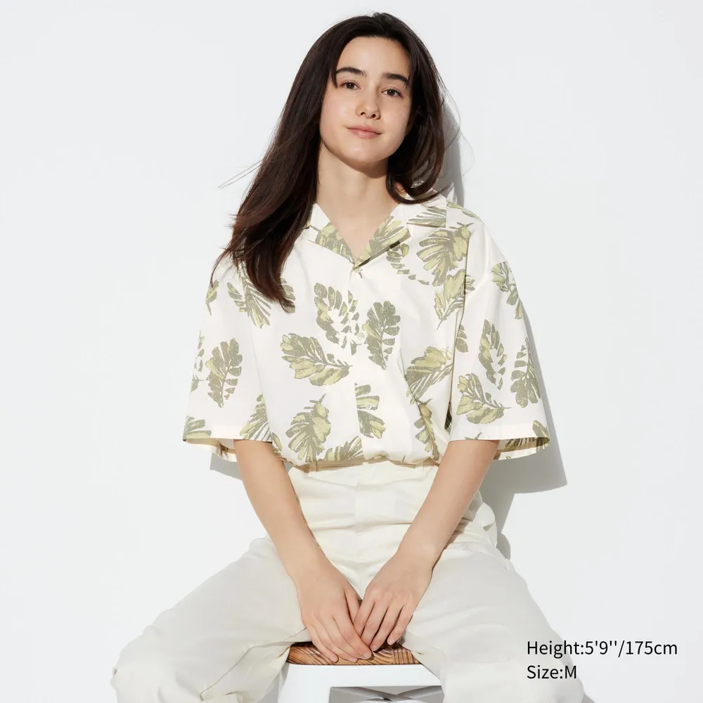 MODAL COTTON PRINTED OPEN COLLAR SHORT SLEEVE SHIRT