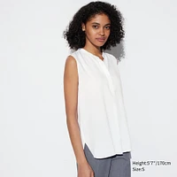 RAYON SKIPPER COLLAR SLEEVELESS BLOUSE