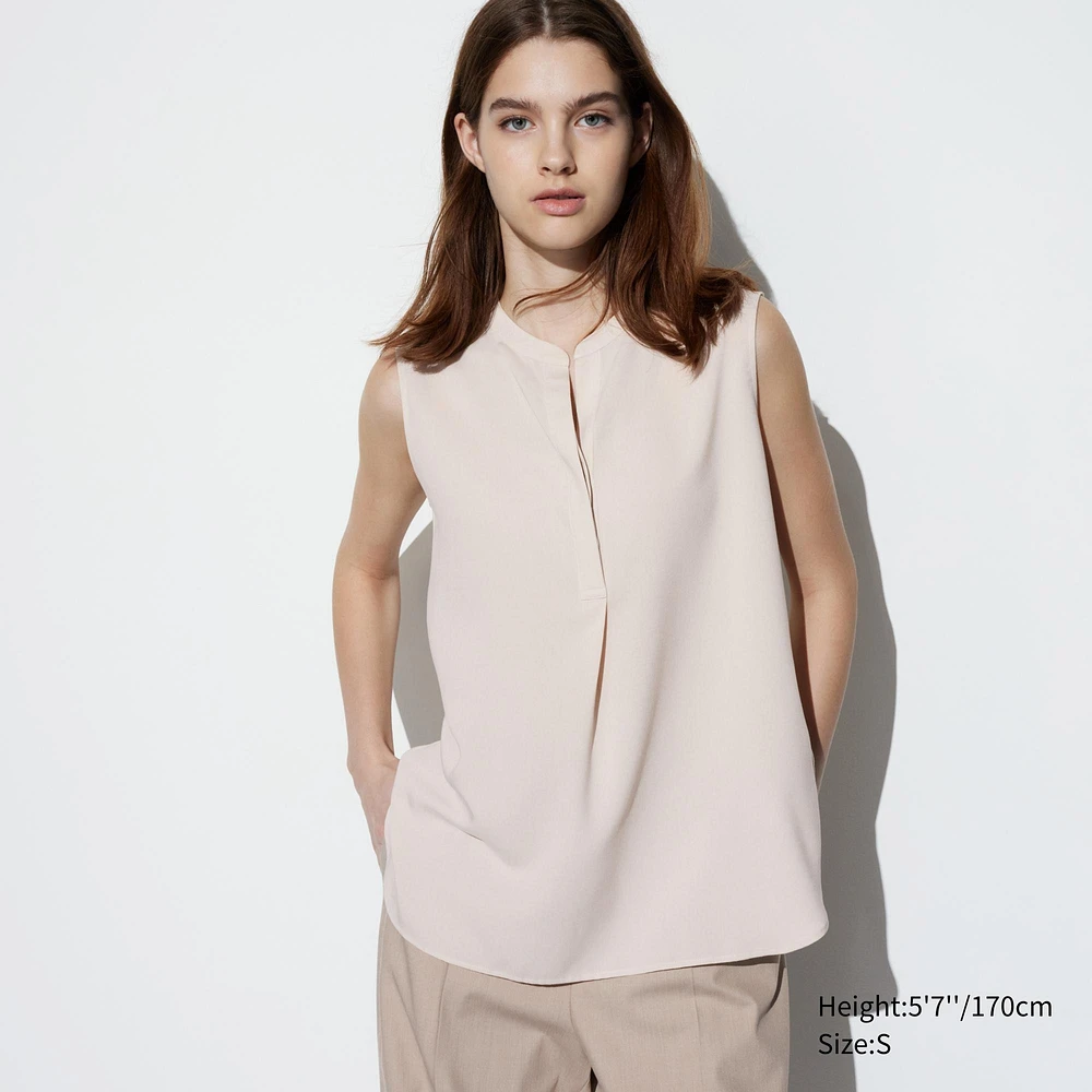 RAYON SKIPPER COLLAR SLEEVELESS BLOUSE