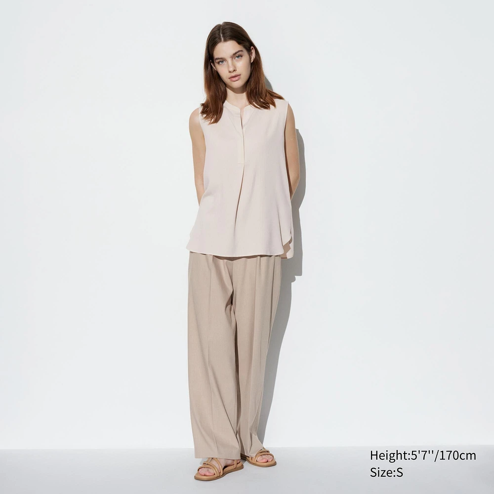 RAYON SKIPPER COLLAR SLEEVELESS BLOUSE
