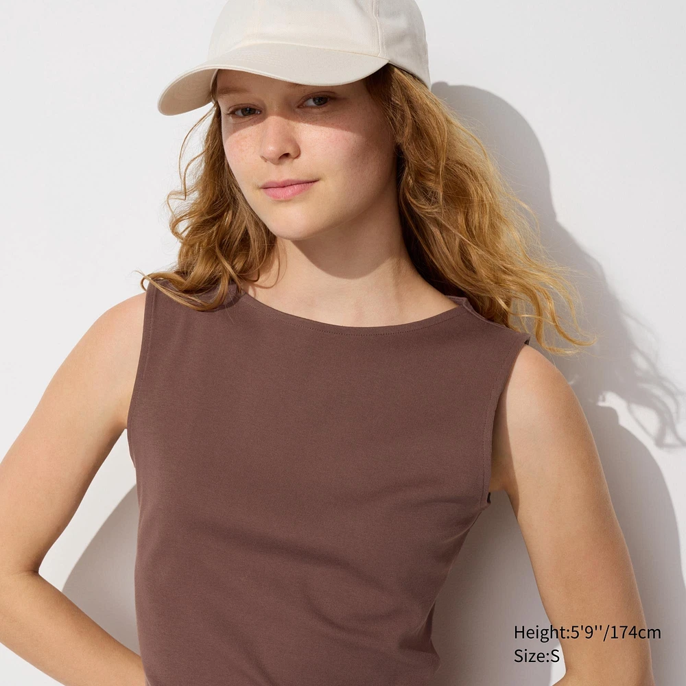 BOAT NECK SLEEVELESS T-SHIRT