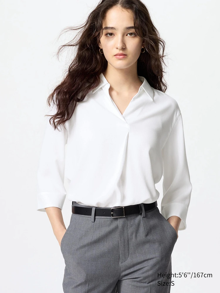 RAYON 3/4 SLEEVE SKIPPER COLLAR BLOUSE