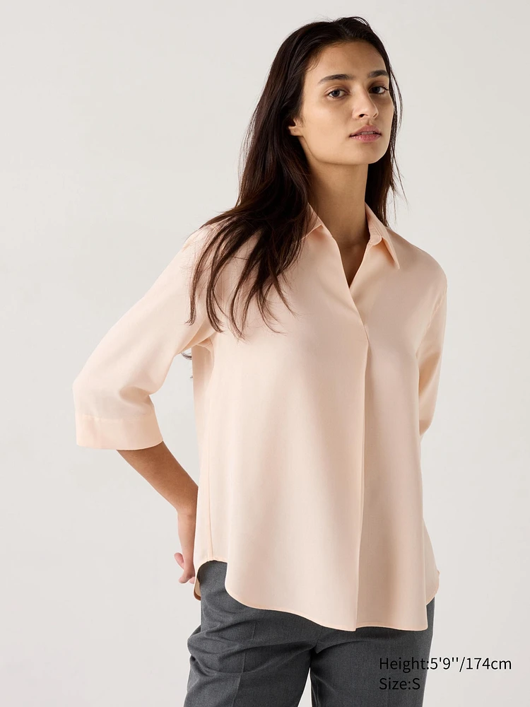 RAYON 3/4 SLEEVE SKIPPER COLLAR BLOUSE