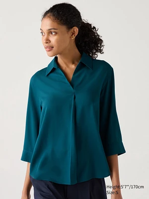 RAYON SKIPPER COLLAR BLOUSE /3/4 SLEEVE