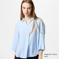 RAYON SKIPPER COLLAR BLOUSE /3/4 SLEEVE