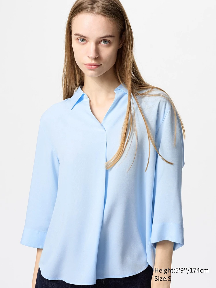 RAYON 3/4 SLEEVE SKIPPER COLLAR BLOUSE