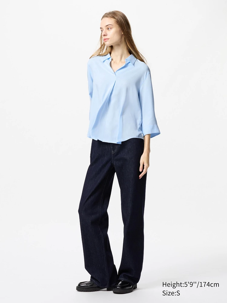 RAYON 3/4 SLEEVE SKIPPER COLLAR BLOUSE