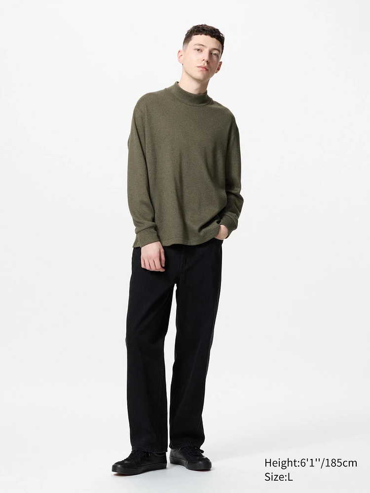 SOFT KNITTED FLEECE MOCK NECK T-SHIRT