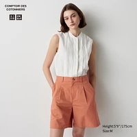 LINEN BLEND PLEATED SHORTS