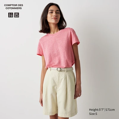 LINEN BLEND PLEATED SHORTS