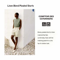 LINEN BLEND PLEATED SHORTS