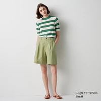 LINEN BLEND PLEATED SHORTS