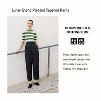 LINEN BLEND PLEATED TAPERED PANTS