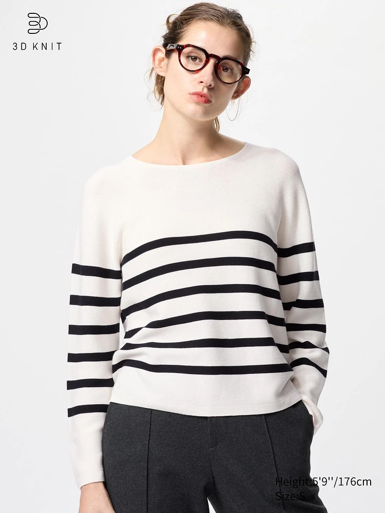 3D KNIT COTTON CREW NECK SWEATER