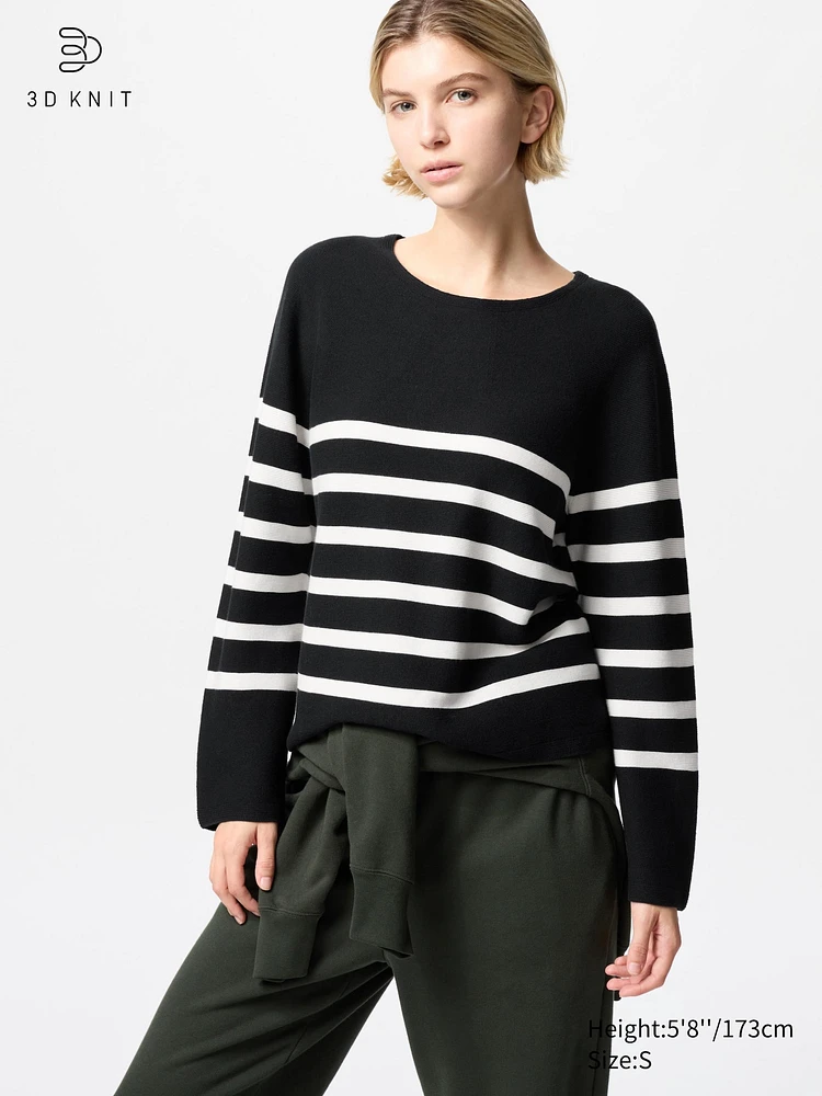 3D KNIT COTTON CREW NECK SWEATER