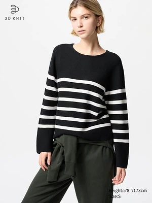 3D KNIT COTTON CREW NECK SWEATER