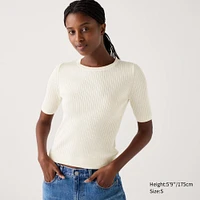 MERINO RIBBED CREW NECK SWEATER  | HALF -SLEEVE