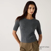 MERINO RIBBED CREW NECK SWEATER  | HALF -SLEEVE