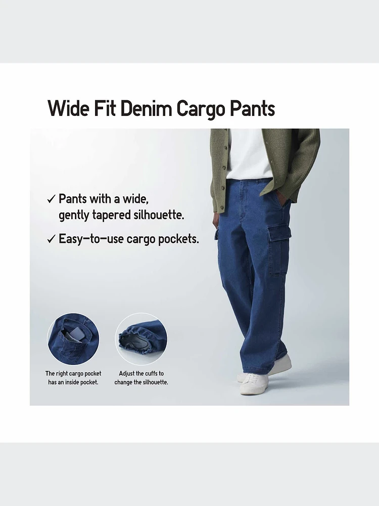 WIDE FIT DENIM CARGO PANTS