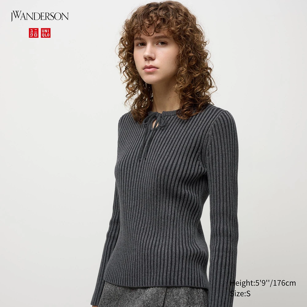 RIBBED TIE NECK SWEATER