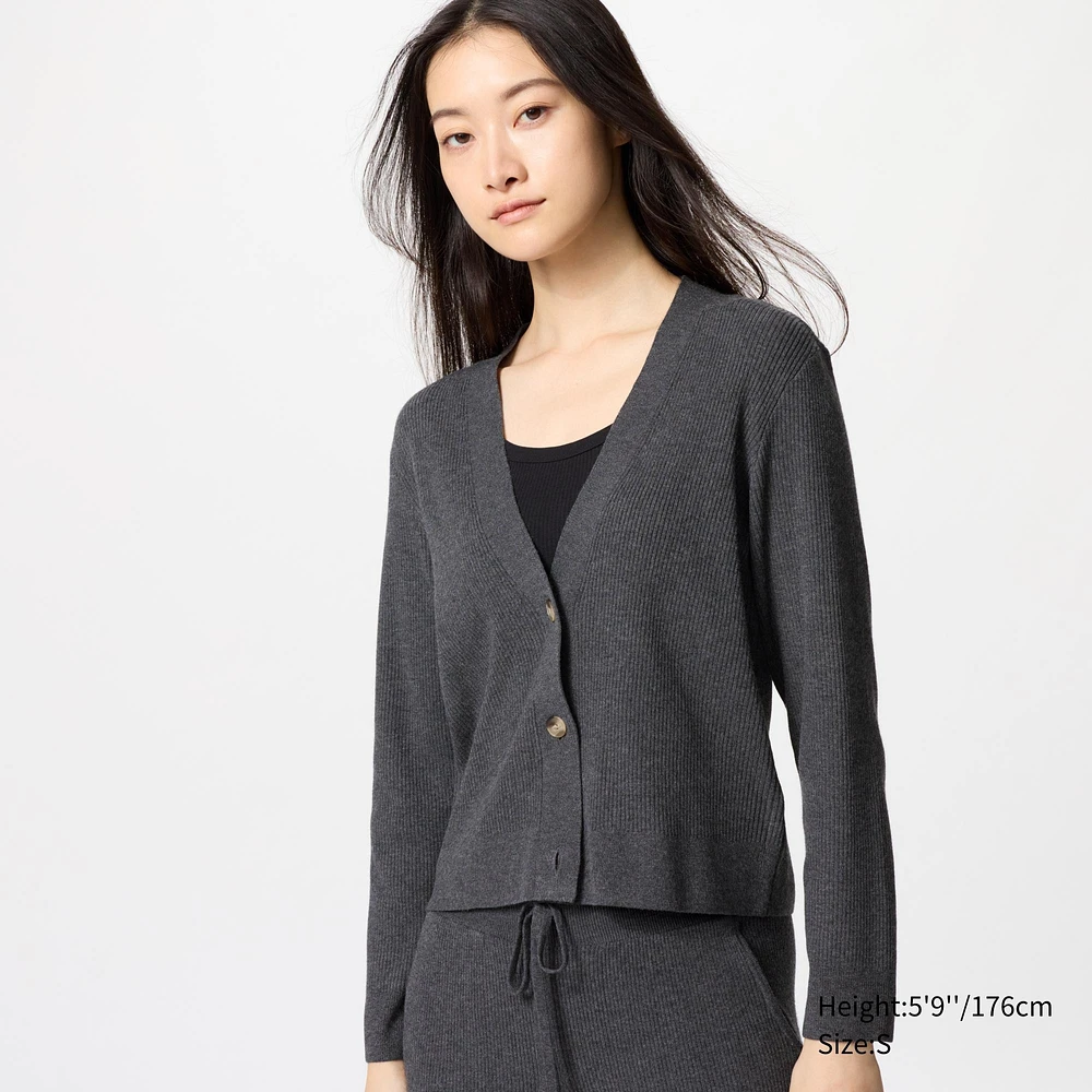 WASHABLE KNIT RIBBED CARDIGAN