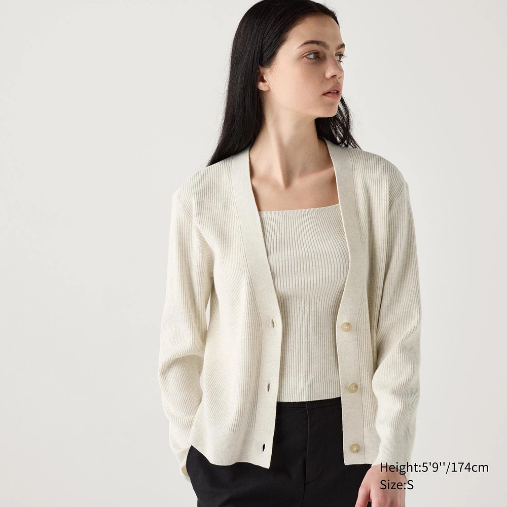 WASHABLE KNIT RIBBED CARDIGAN